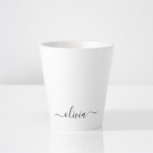 Caneca De Café Latte Nome do Monograma Girly de Script Moderno Branco N