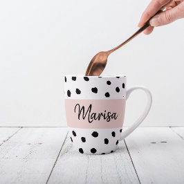 Caneca De Café Latte Nome do Monograma Moderno | Pastel Pink & Black Po