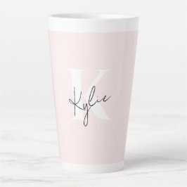 Caneca De Café Latte Nome do Monograma Personalizado do Rosa de Blush M