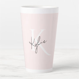 Caneca De Café Latte Nome do Monograma Personalizado do Rosa de Blush M