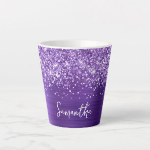 Caneca De Café Latte Nome do Script de Glam Roxo Ametist da Glittery
