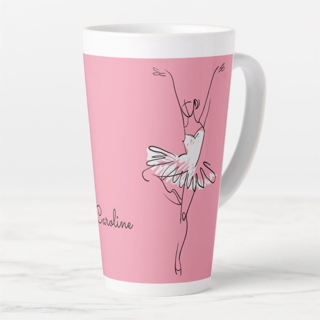 Caneca De Café Latte Nome e cor personalizados da Ballerina (Ângulo direito)
