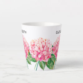 Caneca De Café Latte NOME e Watercolor Hydrangea Floral Rosa