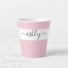 Caneca De Café Latte Nome Elegante em rosa tipografia de script
