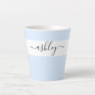 Caneca De Café Latte Nome Elegante em Script Typography Blue