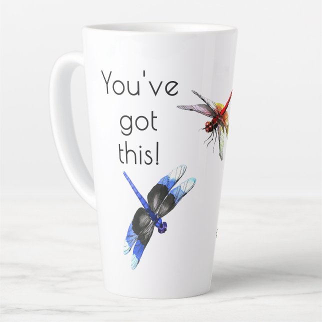 Caneca De Café Latte Nome, Estiloso 'Você consegue!' Libélula Grande (Ângulo esquerdo)
