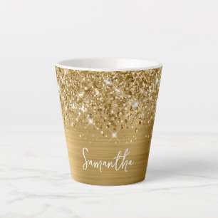 Caneca De Café Latte Nome Extra Sparkly Gold Glam Script