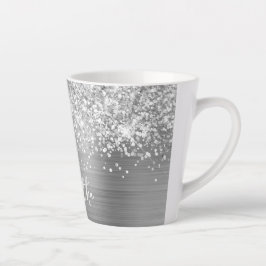 Caneca De Café Latte Nome Extra Sparkly Silver Glam Script