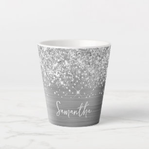 Caneca De Café Latte Nome Extra Sparkly Silver Glam Script