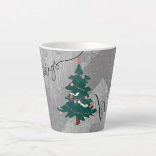 Caneca De Café Latte Nome Floral Monocromático Clássico da Árvore Natal