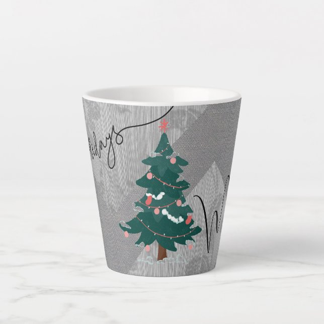 Caneca De Café Latte Nome Floral Monocromático Clássico da Árvore Natal (Frente)