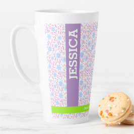 Caneca De Café Latte Nome Floral Personalizado e Monograma