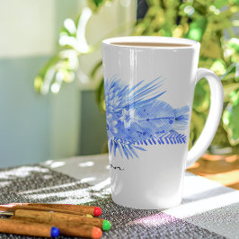 Caneca De Café Latte Nome, Flores Tropicais Azuis Cobalt e Folhas