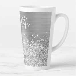 Caneca De Café Latte Nome Glam Prateado Brilhante