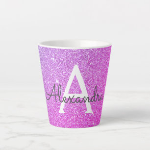 Caneca De Café Latte Nome Inicial do Monograma da Glitter Minúscula P