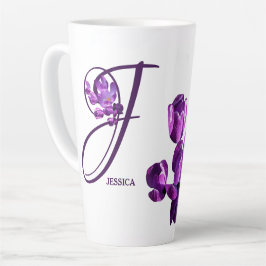 Caneca De Café Latte Nome Jessica personalizável flores roxas boho