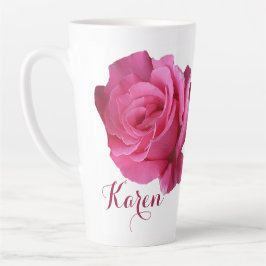 Caneca De Café Latte Nome Karen personalizável, cor-de-rosa rosa, flore