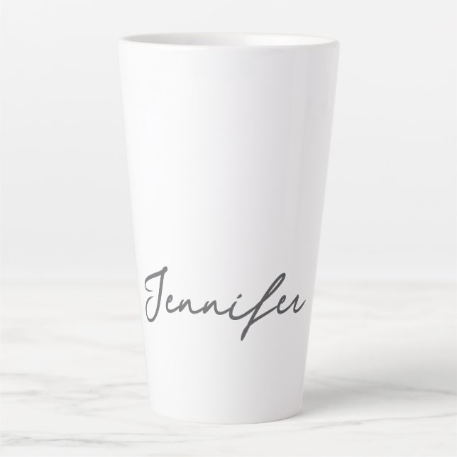 Caneca De Café Latte Nome Minimalista Moderno em Escrita Manual Cinza B (Frente)
