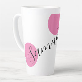 Caneca De Café Latte Nome Modern Large Pink Bolinhas