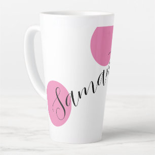 Caneca De Café Latte Nome Modern Large Pink Bolinhas
