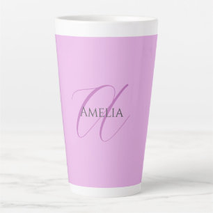 Caneca De Café Latte Nome Monograma - Letra Inicial Orchid & Lilac