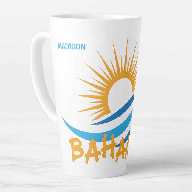 Caneca De Café Latte Nome personalizado Bahamas (Ângulo esquerdo)