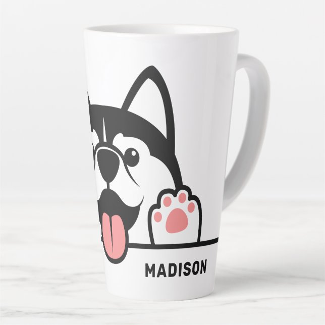 Caneca De Café Latte Nome Personalizado Cole Siberian Husky  (Ângulo direito)