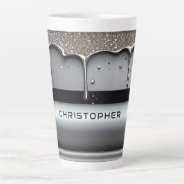 Caneca De Café Latte Nome Personalizado Com Metal Líquido Gotejando