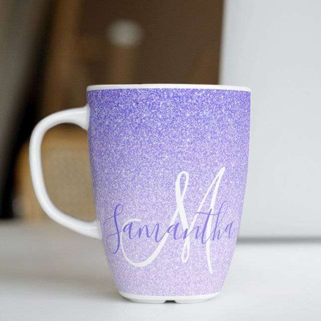 Caneca De Café Latte Nome Personalizado da Glitter Roxo Moderno (Criador carregado)
