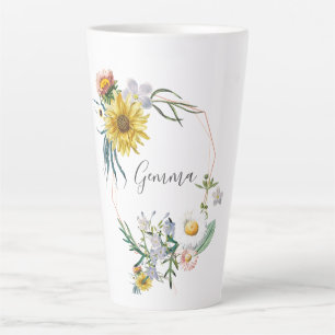 Caneca De Café Latte Nome Personalizado Daisy Wreath