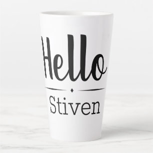 Caneca De Café Latte Nome Personalizado de Alô Preto e Branco na moda
