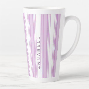 Caneca De Café Latte Nome personalizado de faixas verticais púrpura e b