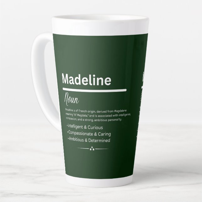 Caneca De Café Latte Nome Personalizado de Menina Madeline (Ângulo esquerdo)