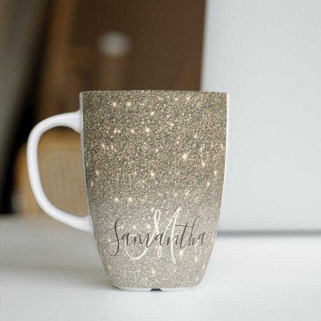 Caneca De Café Latte Nome Personalizado do Glitter Glitter Dourado Mode (Criador carregado)