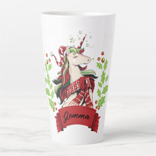 Caneca De Café Latte Nome Personalizado do Unicorn de Natal Bonito