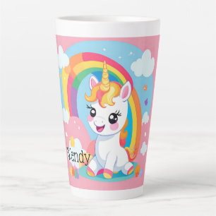 Caneca De Café Latte Nome Personalizado do Unicórnio Arco-Íris Bonito d