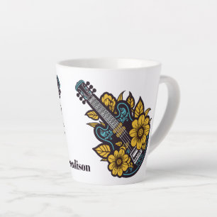 Caneca De Café Latte Nome Personalizado e Cor Ukulele