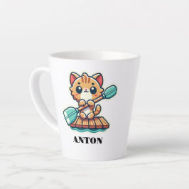 Caneca De Café Latte Nome personalizado e gato giro assado personalizad