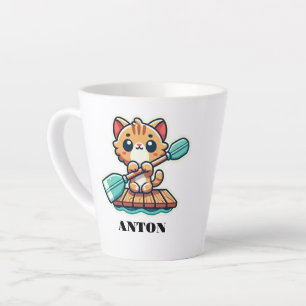 Caneca De Café Latte Nome personalizado e gato giro assado personalizad
