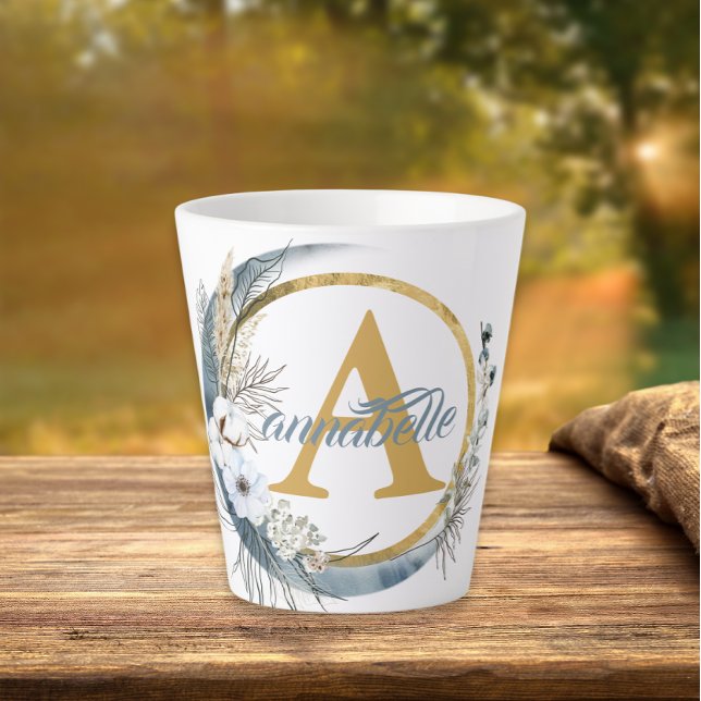 Caneca De Café Latte Nome Personalizado e Última Caneta Inicial (Criador carregado)