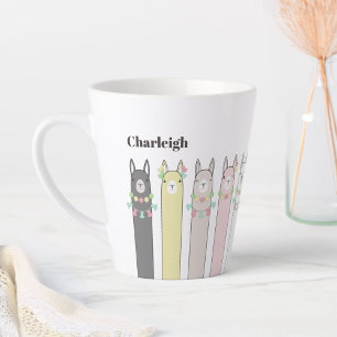 Caneca De Café Latte Nome Personalizado Lindas Llamas Coloridas Retrô