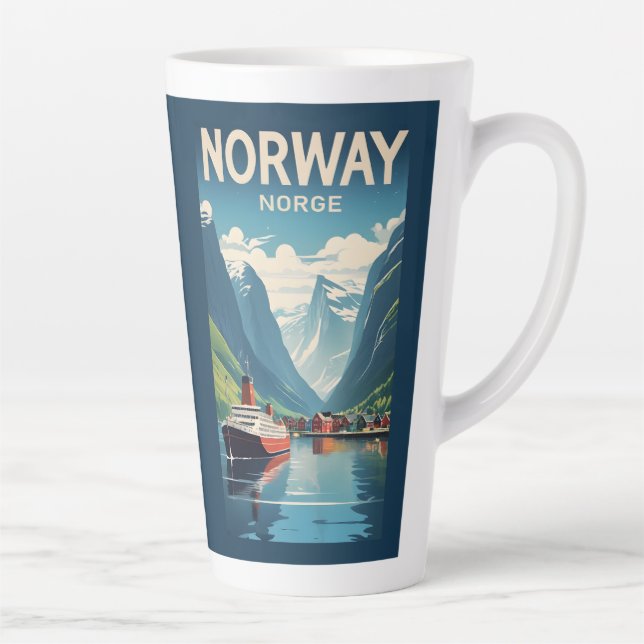 Caneca De Café Latte Nome Personalizado Noruega (Direita)