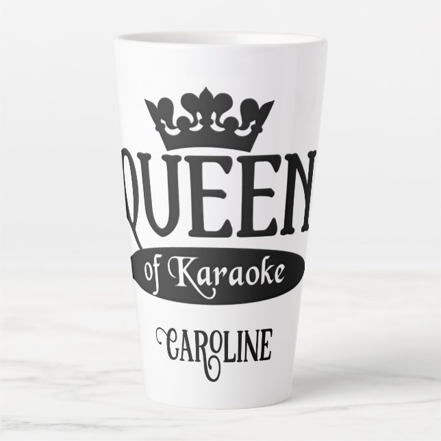 Caneca De Café Latte Nome personalizado Rainha de Karaoke (Frente)