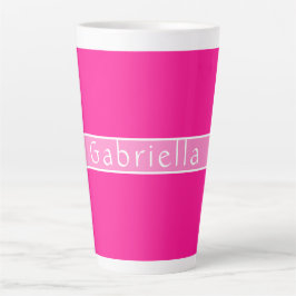 Caneca De Café Latte Nome Personalizado Rosa Quente e rosa
