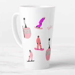 Caneca De Café Latte Nome Personalizado Snowboard Rosa Snowboard