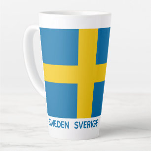 Caneca De Café Latte Nome Personalizado & Texto Bandeira Sueca
