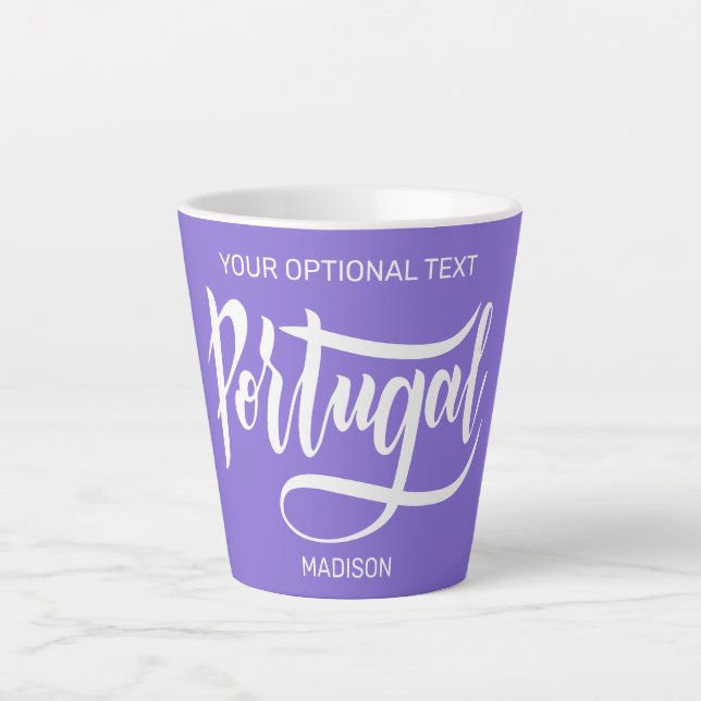 Caneca De Café Latte Nome Personalizado, Texto & Cor Portugal (Frente)