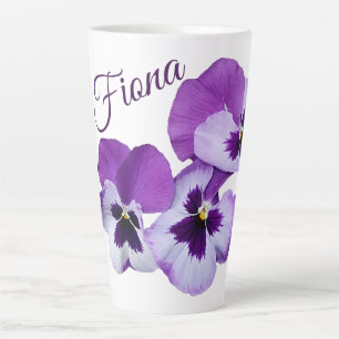 Caneca De Café Latte Nome personalizável Fiona pansor roxo flores diver