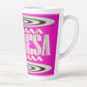 Caneca De Café Latte Nome Theresa design cor-de-rosa profundo com símbo