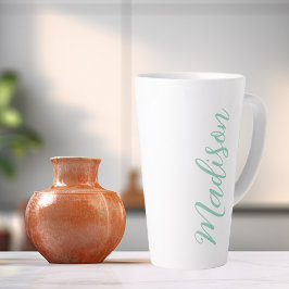 Caneca De Café Latte Nome Verde do Chic Seafoam Personalizado Script Ma